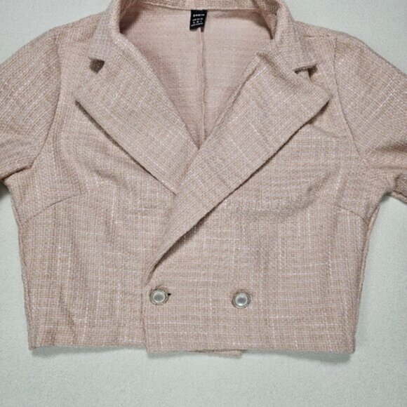 Shein Tweed Two Piece Suit Set Wide Leg Trousers Cropped Blazer Size Medium - Picture 7 of 11